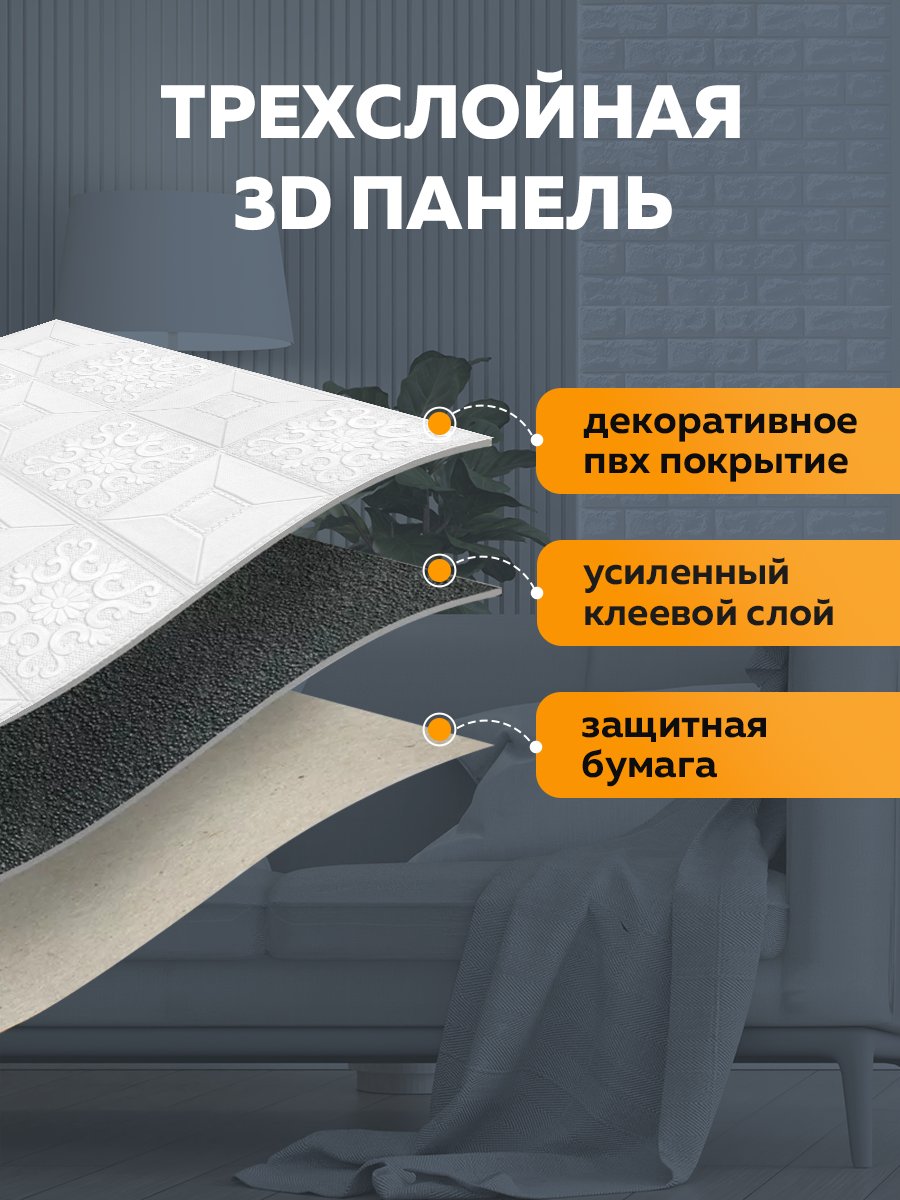 Панель самоклеящаяся стеновая 86497 XPE белый узор 70х77 см